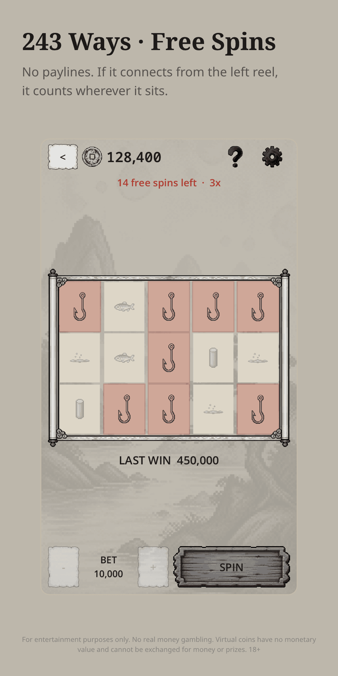 Reel Water Slots screen describing its free spins feature