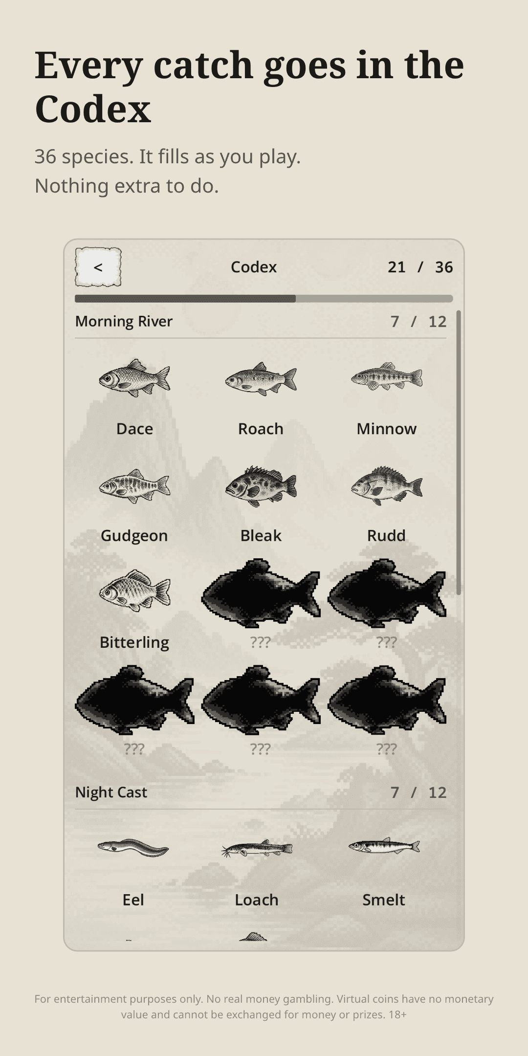 Reel Water Slots fish codex showing collectible catches